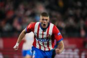 Artem Dovbyk of Girona FC celebrates after scoring the 2-1 during the La Liga EA Sports match between Girona FC and Sevilla FC played at Montilivi Stadium on January 21, 2024 in Girona