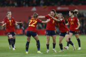 Spain v France. UEFA Women™s Nations League. Final Mariona Caldentey, Aitana Bonmati and Laia Aleixandre of Spain c