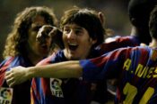 Barcelona's Lionel Messi (C)