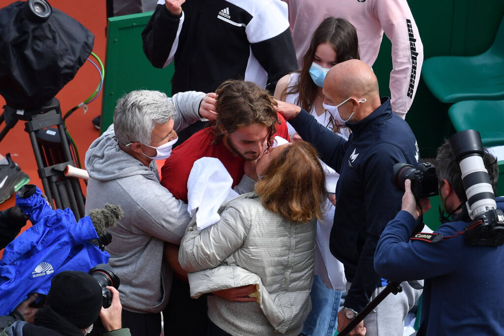 Stefanos Tsitsipas (Gre) withhis family, dad, mother and sister defeated Andrey Rublev (Rus) in the Rolex Monte Carlo Ma