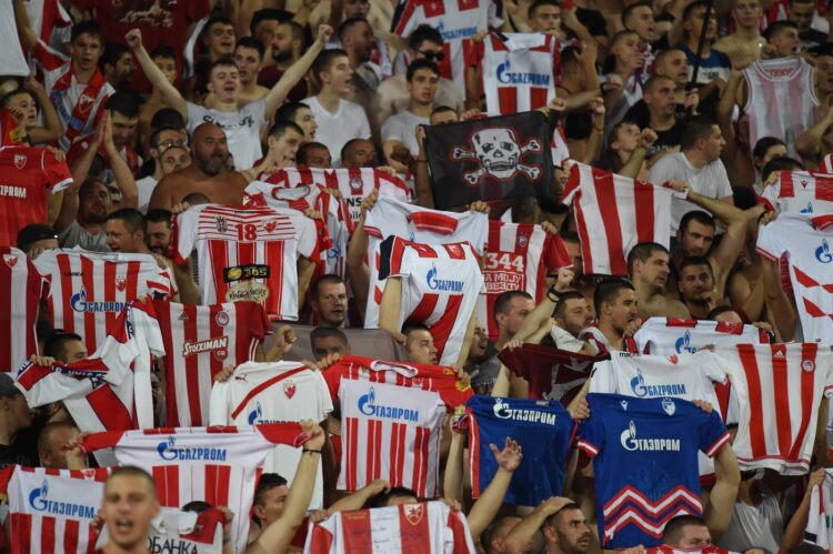 CRVENA ZVEZDA vs BODE GLIMT DELIJE SUPPORTERS Red Star football player at the UEFA Champions League qualification match