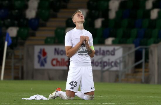 RFS's Ziga Lipuscek reacts after the UEFA Europa Conference League play-off match at Windsor Park, Belfast. Picture date: Thursday August 25, 2022.