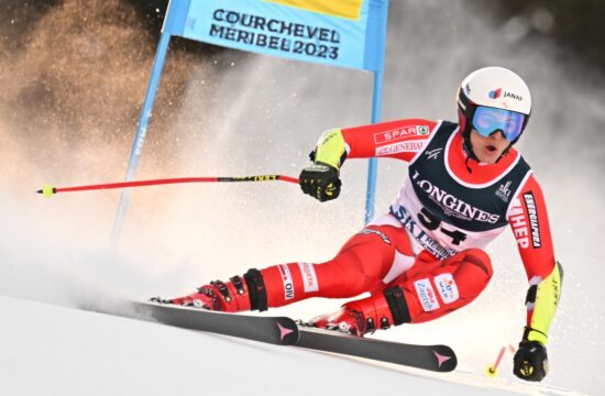 Croatia's Tvrtko Ljutic competes during the Men's Combined Super G event of the FIS Alpine Ski World Championship 2022/2023 in Courchevel, French Alps, on February 7, 2023.,Image: 754601574, License: Rights-managed, Restrictions: , Model Release: no