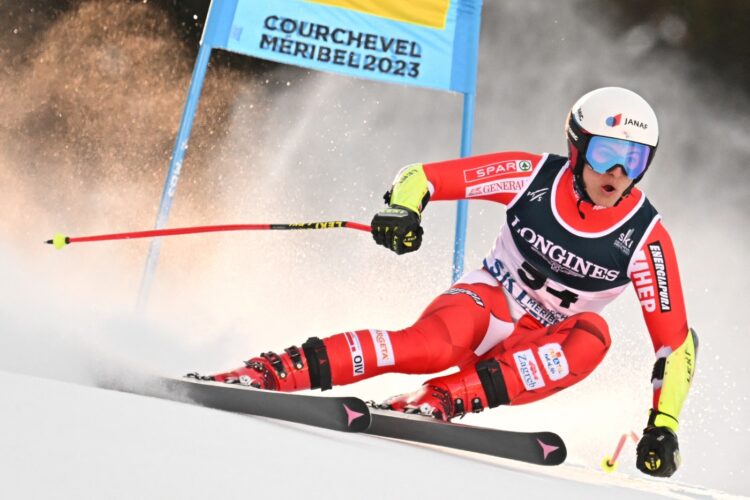 Croatia's Tvrtko Ljutic competes during the Men's Combined Super G event of the FIS Alpine Ski World Championship 2022/2023 in Courchevel, French Alps, on February 7, 2023.,Image: 754601574, License: Rights-managed, Restrictions: , Model Release: no