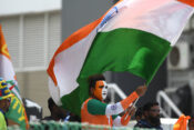 MS Dhoni s Ardent Fan waves Indian flag during the third one-day international (ODI) cricket match between India and Sri