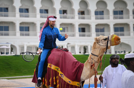 Qatar ExxonMobil Open 2025 Photostunt at Katara Beach , Doha Qatar Grigor Dimitrov (BUL), Novak Djokovic (SRB) , Carlos