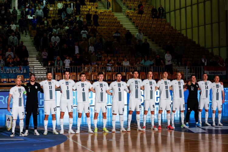 Futsal match between Slovenia and Hungary in Tivoli Hall, Ljubljana