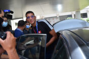 Tunisias Gold medalist swimmer Ahmed Hafnaoui as he arrives at Tunis-Carthage International Airport on July 31, 2021. -