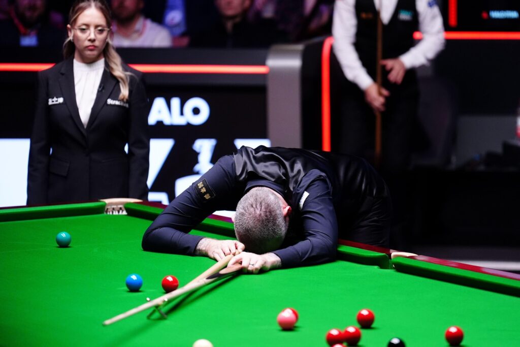 Mark Williams reacts in the final match against Zhao Xintong on day seventeen of the Halo World Snooker Championship at the Crucible Theatre, Sheffield. Picture date: Monday May 5, 2025.