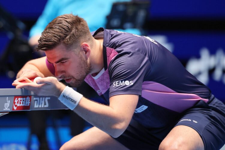 MACAO, CHINA - APRIL 18: Darko Jorgic of Slovenia competes in the Men s Singles Quarterfinal match against Liang Jingkun