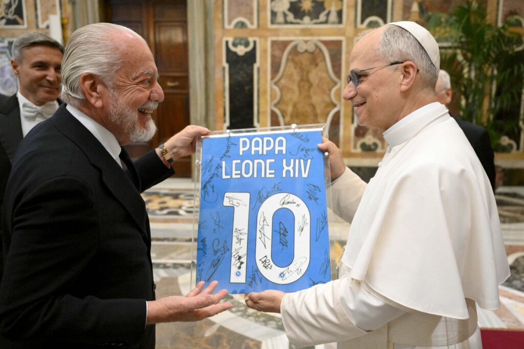 Pope Leo XIV Meets Naples' Football Club New Champion Of Italy - Vatican, Rome, Vatican (or Holy See) - 27 May 2025