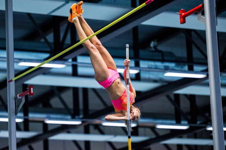250222 Embla Matilde Njerve of Bergens TF competes in womens pole vault...
