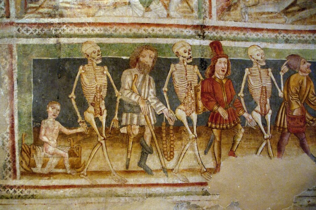 Slovenia: A detail from the Danse Macabre (Dance of Death), a 15th century fresco by John of Kastav (Johannes de Castua), Holy Trinity Church, Hrastovlje, Rizana Valley