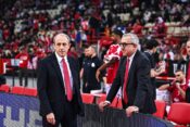 Head Coach Ettore Messina with General Manager of EA7 Emporio Armani Milan Mr. Christos Stavropoulos during the Euroleag