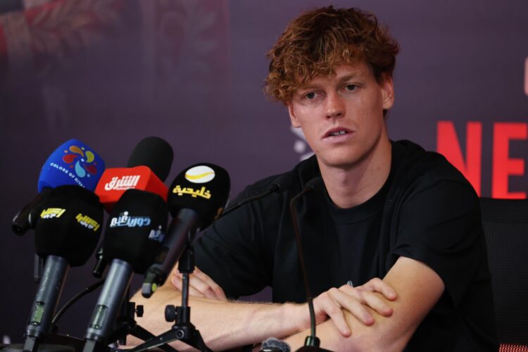 Riyadh, Saudi Arabia. 18th Oct, 2025. Tennis SIX KINGS SLAM 2025 Jannik Sinner (ITA), Riyadh, Saudi Arabia, October 18, 2025. Photo Felice Calabro' Credit: Independent Photo Agency/Alamy Live News