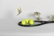 Illustration tennis and money BRUSSELS, BELGIUM - MARCH 20 : illustration picture of money and tennis on March 20, 2020