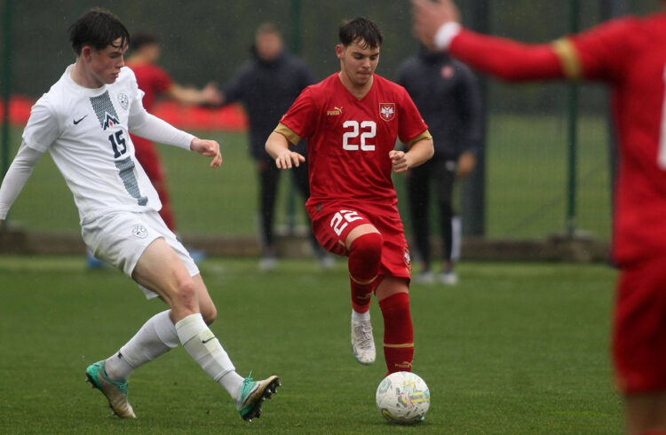 07.03.2024 Stara Pazova Serbia-Slovenia U17, U 17 Under-17 international frienldy men s football Alin Kumer Celik(L) Slo