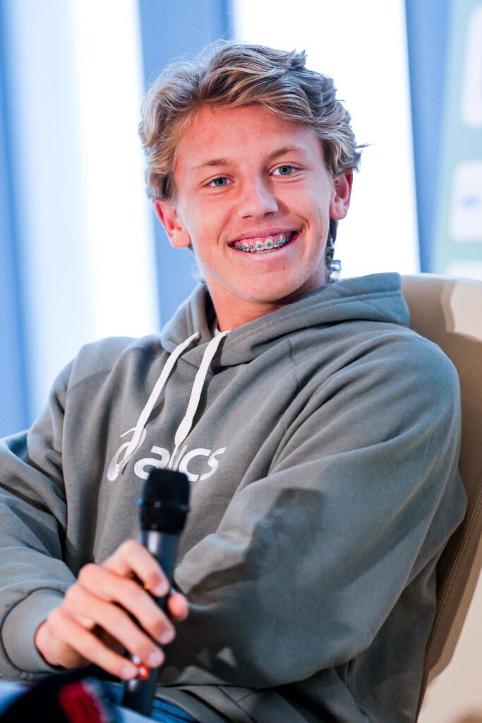 Ziga Sesko, Junior Australian Open winner with his trophy at press conference