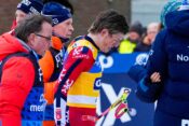 Drammen 20260312. Johannes Høsflot Klæbo after a fall with several runners during the World Cup sprint cross-country race in Drammen. Photo: Lise Åserud / NTB This text is auto translated