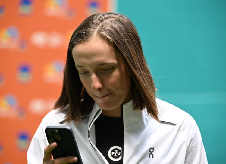 MIAMI GARDENS FL - MARCH 22: Iga Swiatek withdraws from the 2023 Miami Open at Hard Rock Stadium on March 22, 2023 in Mi