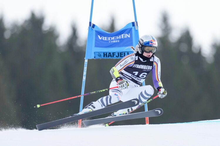 Hafjell 20260325. Emma Aicher during the women's giant slalom World Cup race in the World Cup final in Hafjell on Wednesday. Photo: Cornelius Poppe / NTB This text is auto translated