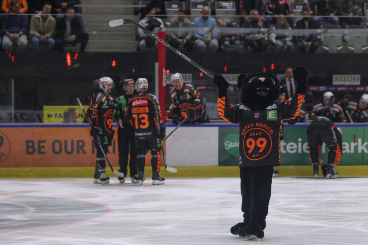Graz, Austria, 27.FEB.26 - ICE HOCKEY - ICE Hockey League, Graz 99ers Vs Villacher SV. The Image Shows Pucky.