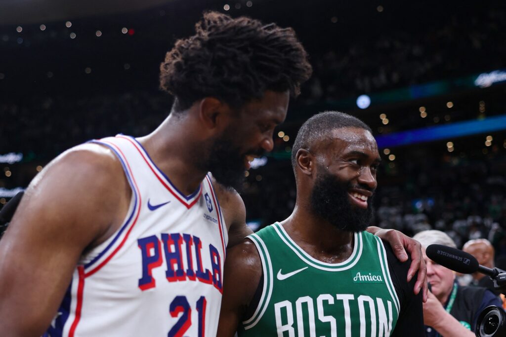 Joel Embiid in Jaylen Brown